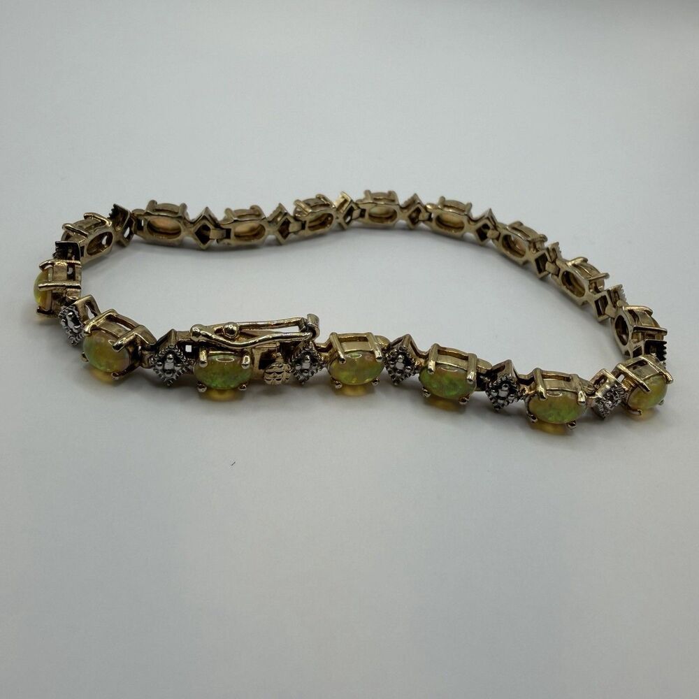 925 Sterling Silver Gold Vermeil Opal CZ Tennis Bracelet 8in Vintage